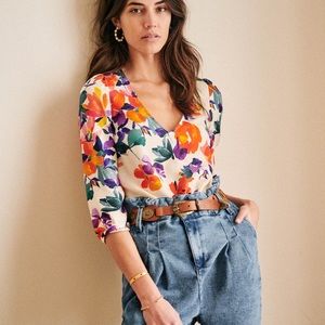 NWT Sezane Catalina Silk Blouse Size 42 / 10